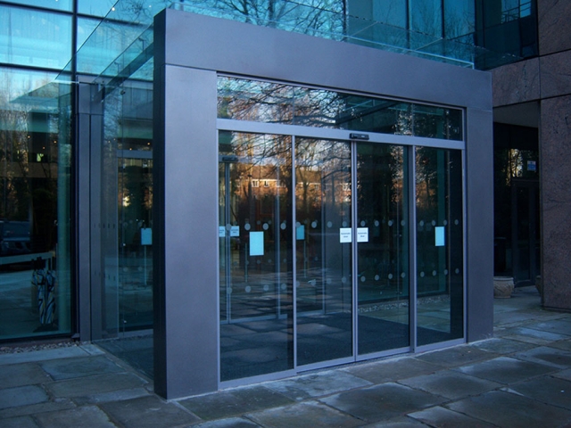 Door Entrance System with all alloy cladding, glass with external and internal automated doors