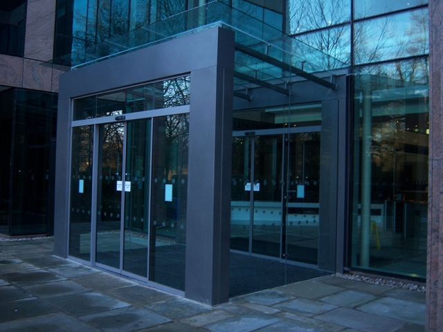 Door Entrance System with all alloy cladding, glass with external and internal automated doors